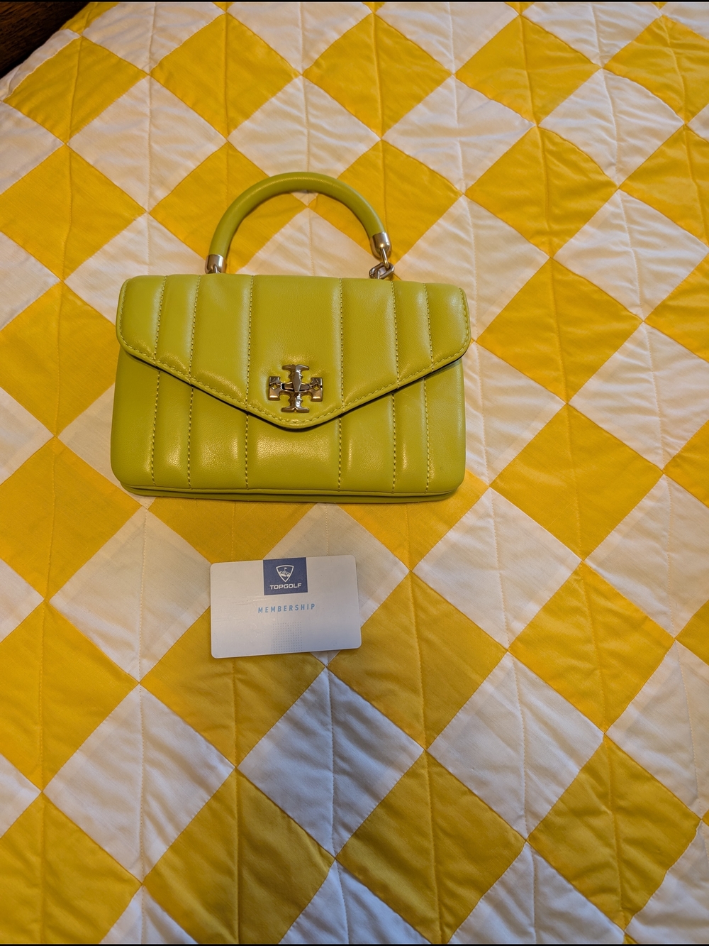 Tory Burch Lime Green Quilted Top Handle Bag